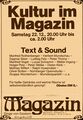 Kulturveranstaltung Werbeanzeige "Kultur im Magazin" mit Text und Sound bis 2 Nachts Gebäude <!--LINK'" 0:534-->/Foerstermühle am 22.12.1979