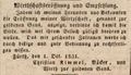Werbeannonce zur Eröffnung der Wirtschaft "<a class="mw-selflink selflink">Zur goldenen Gans</a>", 1831