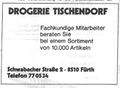 Werbung der ehemaligen <a class="mw-selflink selflink">Drogerie Tischendorf</a> 1979 in der 
