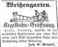 Werbeannonce für die Kegelbahn im <!--LINK'" 0:27-->, Joh. Ernst Reindel, April 1855