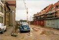 Bauarbeiten an der neuen Stadthalle und im ehem. Gänsberg - hier Staudengasse, 1981