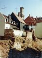 Abrissarbeiten der Grüner-Brauerei in der Innenstadt, April 1990