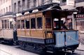 Fahrzeugschau der Nürnberg-Fürther Straßenbahn zum Abschied am 20. Juni 1981 in der Schwabacher Str. Erster elektrischer Triebwagen von 1896