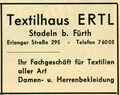 Werbung vom Textilhaus Ertl, das viele Jahre Mieter des kleinen Ladens am <!--LINK'" 0:63--> war, 1961