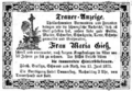 Traueranzeige Maria Gieß (1. Ehefrau des Simon Gieß), Juni 1871