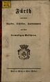 Titelblatt "Fürth nach seinen Bezirken, Distrikten, Hausnummern und ihren dermaligen Besitzern", 1846 oder 1850