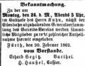 Die Zeitungsanzeige bezieht sich wahrscheinlich auf das ehemalige Hotel Kütt in der <!--LINK'" 0:18-->, Februar 1862