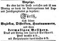 Werbeanzeige für das Adressbuch "Fürth nach seinen Bezirken, Distrikten, Hausnummern u. ihren dermaligen Besitzern" im Fürther Tagblatt, April 1851