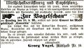 Wirtschaftseröffnung "zur Vogelschau", Juni 1877