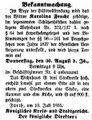 Bekanntmachung der Versteigerung eines Gebäudes im Schützenhof, Juli 1855