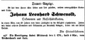 Todesanzeige für Joh. Leonh. Schwenold, Oktober 1856