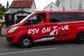 Mannschafts Bus vom <!--LINK'" 0:135--> mit Slogan "FSV on Tour  unsere Mannschaft - unsere Farben - unser Stolz", Stadelner Kärwa, August 2023