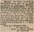Zeitungsanzeige von <!--LINK'" 0:19--> bzgl. seiner Niederlassung als Arzt in Fürth, September 1846
