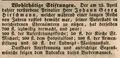 Zeitungsanzeige zum Tod des Privatiers und Spenders <a class="mw-selflink selflink">Johann Georg Hirschmann</a>, Juni 1845