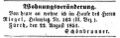 Wohnungsänderung Schönbrunner, Fürther Tagblatt 24. August 1851