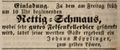 Zeitungsannonce von Johann Köpplinger, Wirt , Juni 1844