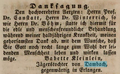 Zeitungsanzeige von Babette Kleinlein, Mai 1844