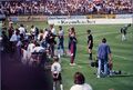 Trainerbank Kaiserslautern mit Otto Rehhagel im DFB-Pokalspiel SpVgg : Kaiserslautern (Ergebnis 1:0 für Fürth) im Ronhof, August 1996