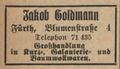 Werbung im Fürther Adressbuch von 1931 von <!--LINK'" 0:16--> in der <a class="mw-selflink selflink">Blumenstraße 4</a>.