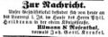 Zeitungsanzeige Ullmann & Rosenthal, Mai 1853