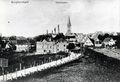 Alte Ansichtskarte von Burgfarrnbach mit der Gräflich Pückler-Limpurg'schen Brauerei und St. Johannis im Bild, ca. 1910