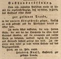 Werbeannonce zur (Wieder-)Eröffnung des Gasthauses "", 1837