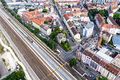 Blick über die Südstadt in die Leyherstraße bzw. Ritterstraße/ Karolinenstraße, Juni 2020