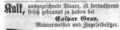 Zeitungsanzeige des Maurermeisters  zum Kalkverkauf, November <a class="mw-selflink selflink">1865</a>