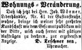 Wohnungsveränderung des Uhrmachers <!--LINK'" 0:12--> sen., Oktober 1871