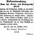 Zeitungsanzeige bzgl. Seligmann Schlenker, November 1856