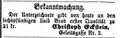 Anzeige Bäcker Eckstein, Fürther Tagblatt 29. November 1858