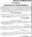 Der Fabrikbesitzer Dr. K. F. Schüler inseriert für seine "Maschinen-Chokoladen", Juli 1855