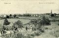 Blick vom Abhang an der Erlanger Straße über den Wiesengrund zur Fürther Altstadt - im Hintergrund die Kirche St. Michael und das Fürther Rathaus, datiert 1908