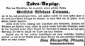 Todesanzeige für den Buchbindermeister <!--LINK'" 0:16-->, Oktober 1855