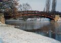 Der alte Käppnersteg (1947–2003) am 1. Jan. 1979 bei -15 °C, der 2004 durch eine moderne Stahlkonstruktion ersetzt wurde