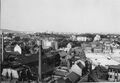 Blick nach Westen im Vordergrund die Gebäude der <a class="mw-selflink selflink">Brauerei Grüner</a> in der <!--LINK'" 0:28--> mit den Fabrikschloten, 1976