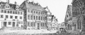 Steindruck vom "Stadtgericht" (Geleitshaus auf der Höhe Marktplatz, rechts dahinter Königstr. 40)