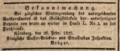 Bekanntmachung der Wiedergenesung Brügers im Friedens- u. Kriegskurier vom 28. Feb. 1825