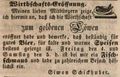 Zeitungsanzeige von Simon Schickhuber zur Eröffnung seiner Wirtschaft <!--LINK'" 0:10-->, September 1846