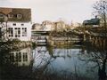 Bauarbeiten am Stau- und Triebwerksanlage - im Hintergrund die Foerstermühle, Jan. 1989