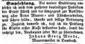 Zeitungsanzeige von Johann Georg Mende, November 1852