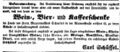 Zeitungsanzeige von Carl Schüssel in der Blumenstraße, November 1856