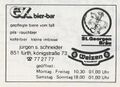 Werbung der "Ex Bier-Bar" Jürgen S. Schneider in der Schülerzeitung <!--LINK'" 0:69--> Nr. 1 1978