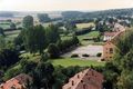 Blick gegen Westen vom Kirchturm St. Johannis zur Farrnbach-Schule und Jugendbad, 1991