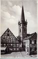 Blick auf die Kirche St. Johannis und Gaststätte <!--LINK'" 0:22--> in Burgfarrnbach, ca. 1950