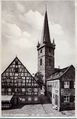 Blick auf die Kirche St. Johannis und Gaststätte <!--LINK'" 0:5--> in Burgfarrnbach, ca. 1950