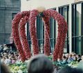 Erntedank Umzug zur <!--LINK'" 0:28--> im Oktober 1986 am <!--LINK'" 0:29-->. Festwagen mit Erntekrone.