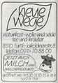 Werbung vom Naturkostladen "Neue Wege" in der Schülerzeitung <!--LINK'" 0:15--> Nr. 1 1984