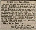 Werbeannonce für das Lokal "", 1835
