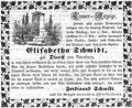 Todesanzeige für Elisabetha Schmidt, November 1856